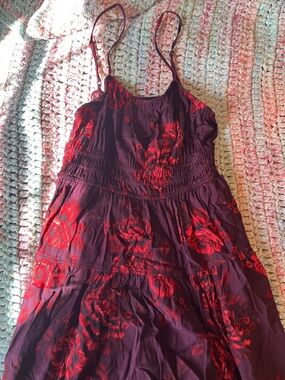 Old Navy Burgundy and Red Floral Spaghetti Strap Dress